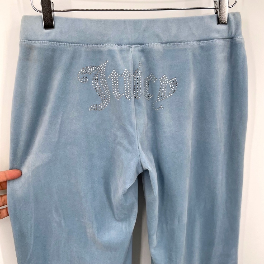 Juicy Couture Sky Blue Velour Track Pants JUICY Spellout Bling Butt Size S SOFT - Picture 3 of 6